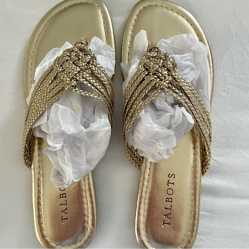 Talbots CeCe Sandal Metallic Gold Sz 7 Thong - Picture 2 of 2